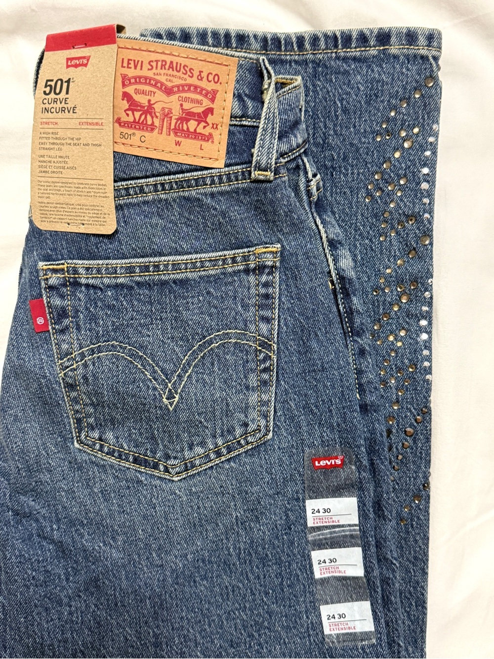 Levi's 501 Curve Women's High-Rise Jeans in Blue with Rhinestone Accents